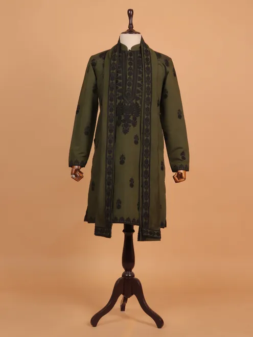 Festive wear Olive embroideried pathani suit