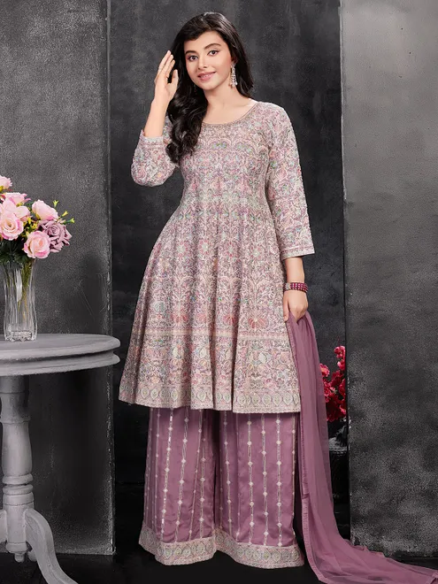 Festive wear pink palazzo suit for girls
