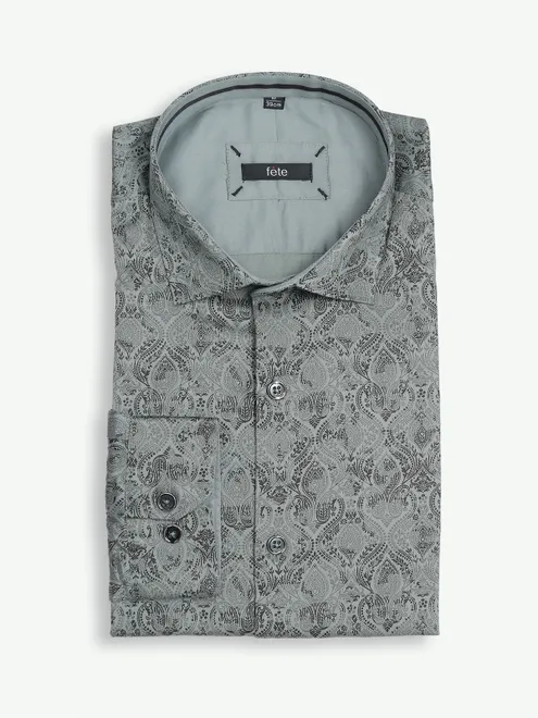 Fete cotton dusty green printed shirt