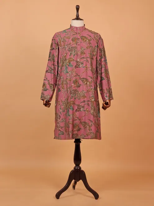 Floral printed cotton pink kurta suit
