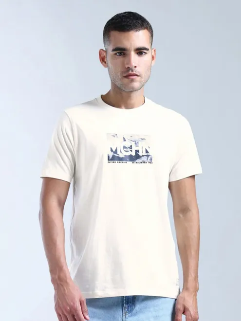 FLYING MACHINE beige printed slim fit t-shirt for men