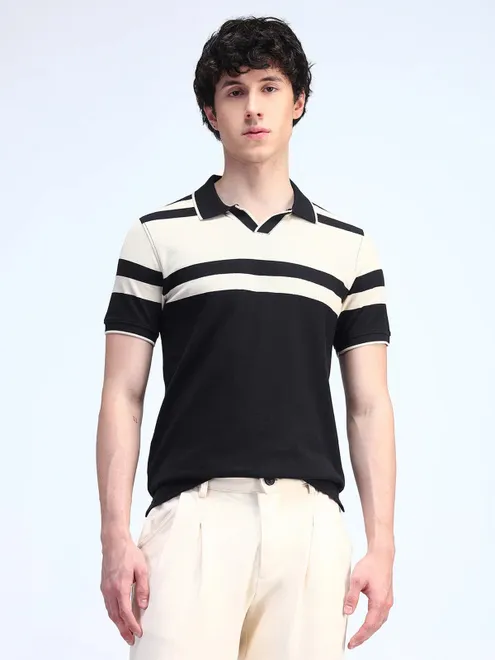 FLYING MACHINE black and cream t-shirt in cotton