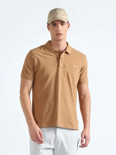 FLYING MACHINE brown cotton plain t-shirt