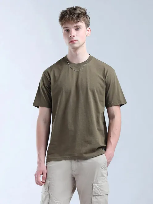 FLYING MACHINE dark olive half sleeve t-shirt