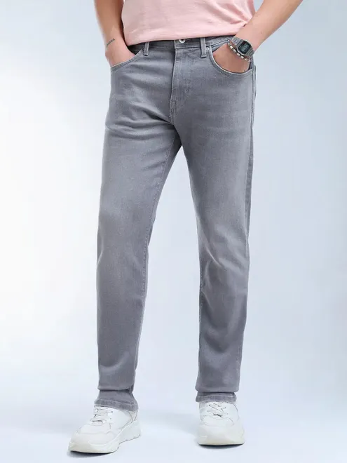 FLYING MACHINE grey solid slim tapered denim jeans