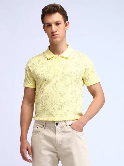 FLYING MACHINE printed yellow cotton t-shirt