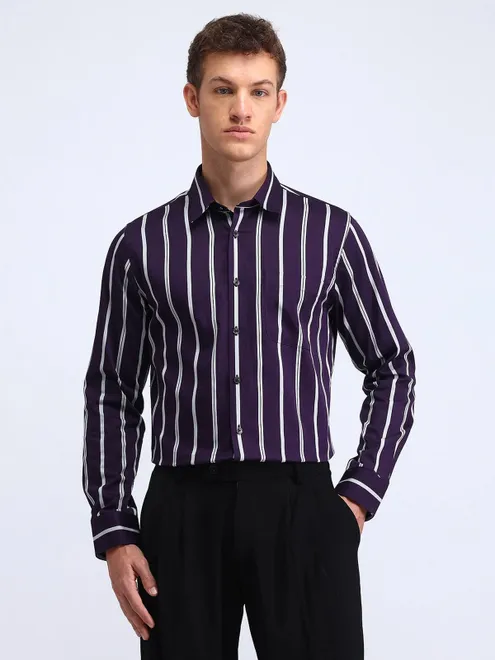FLYING MACHINE purple cotton stripe shirt