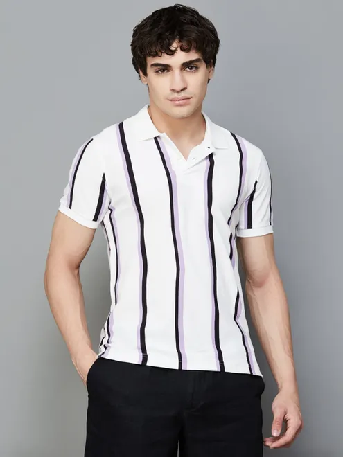 FLYING MACHINE white stripe polo t-shirt