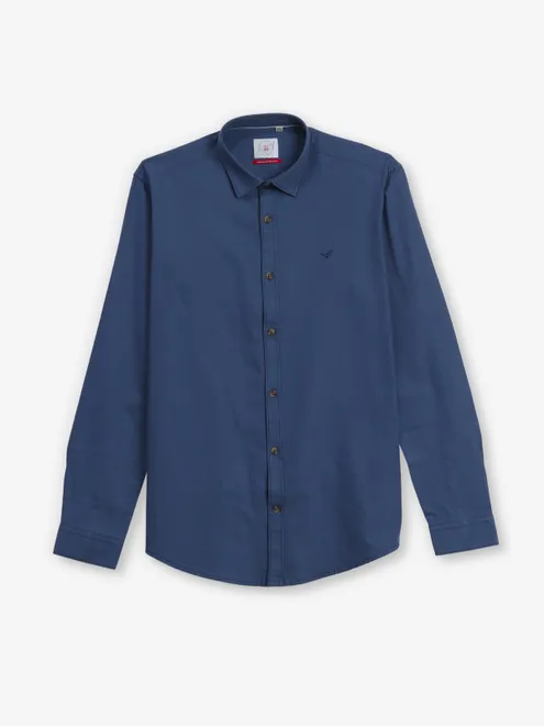 FRIO cotton plain navy shirt