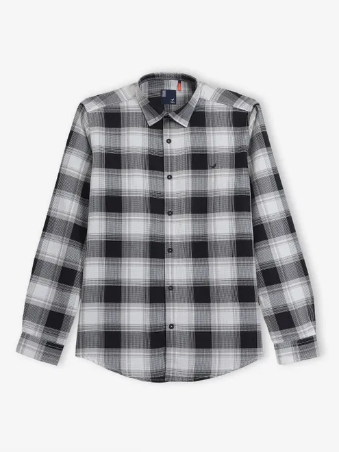FRIO navy check cotton sull sleeve shirt