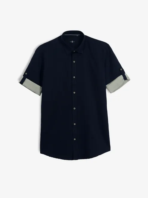 FRIO plain navy cotton shirt