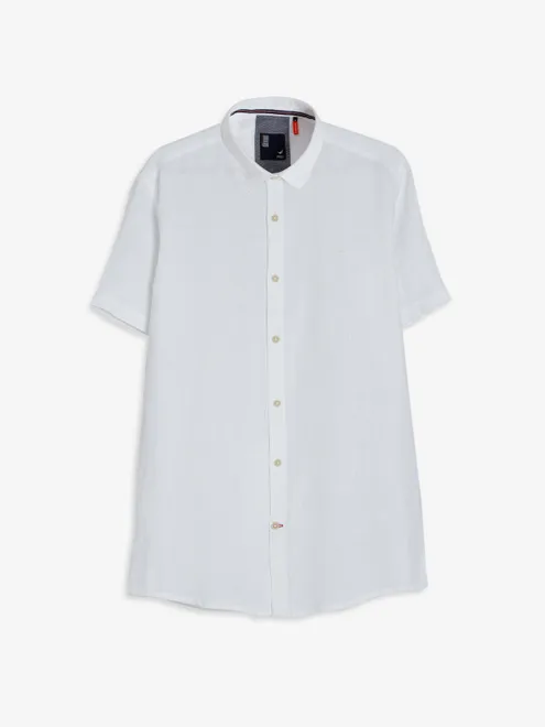 Frio white plain linen half sleeve shirt