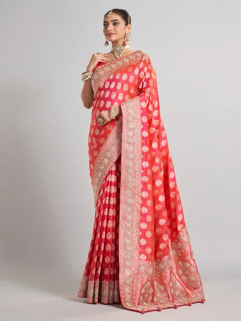 Gajari red banarasi silk saree with heritage zari detailing
