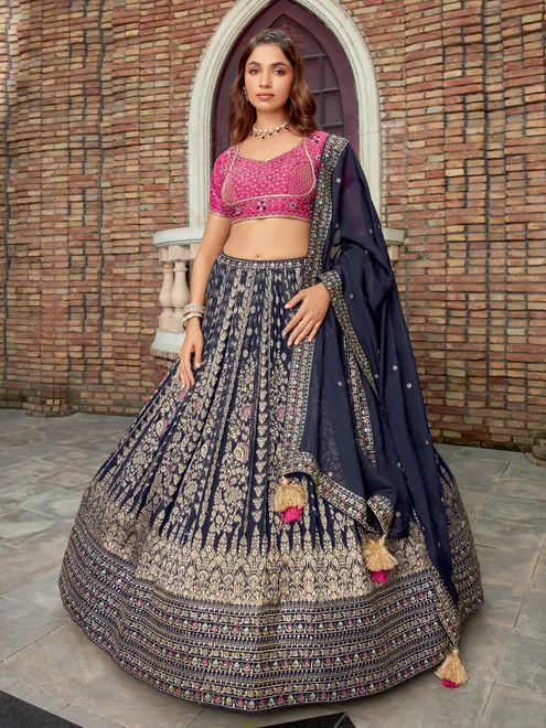 Georgette navy and magenta lehenga choli