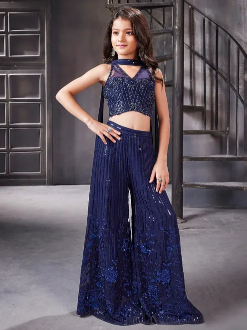 Georgette navy palazzo suit for girls