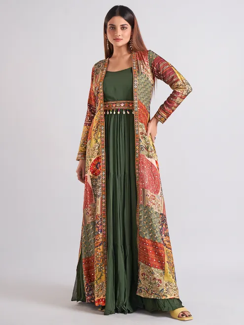 Georgette olive anarkali salwar suit