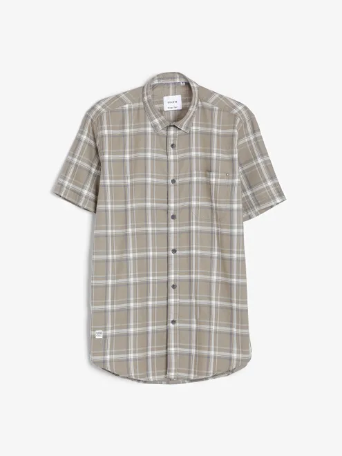 Gianti beige checks half sleeve shirt