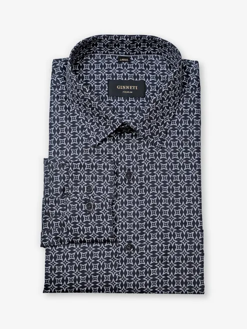 GINNETI black printed cotton silk shirt