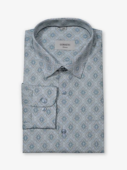 GINNETI blue printed cotton silk shirt