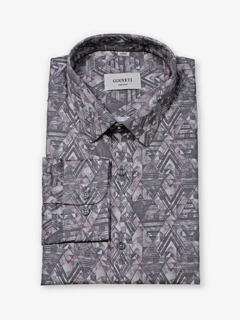 GINNETI brown printed cotton silk shirt