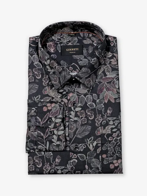GINNETI cotton silk black shirt in printed