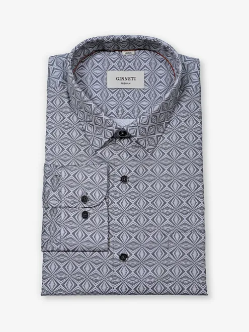 GINNETI grey printed cotton shirt in silk