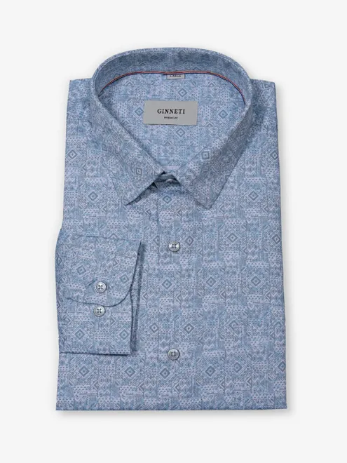 GINNETI light blue printed cotton silk shirt