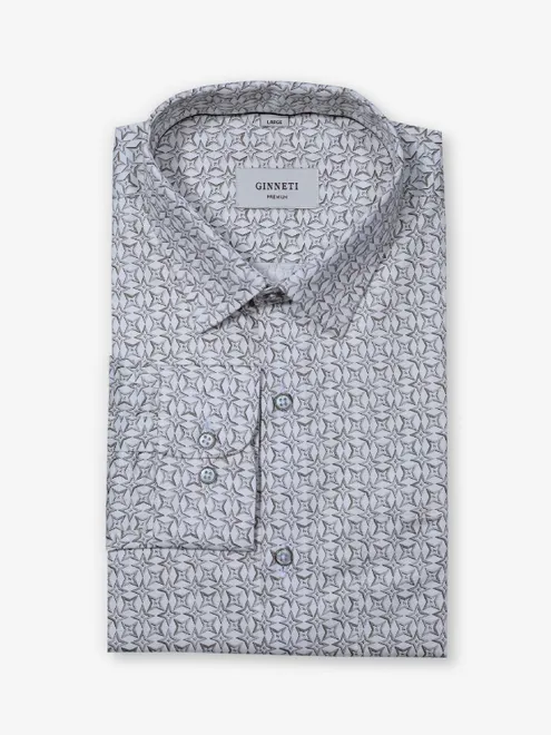 GINNETI off-white cotton silk printed shirt