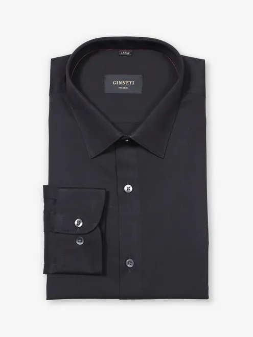 GINNETI plain black cotton party wear shirt