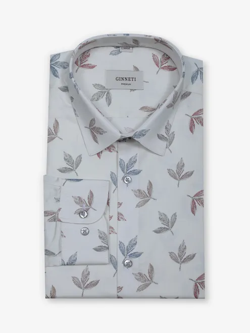 GINNETI printed off-white cotton shirt for men