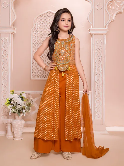 Glamorous orange georgette wedding palazzo suit with dupatta