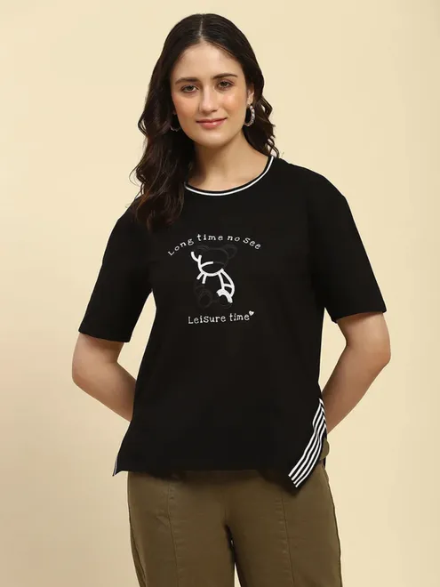 GLOBAL REPUBLIC black printed cotton t-shirt