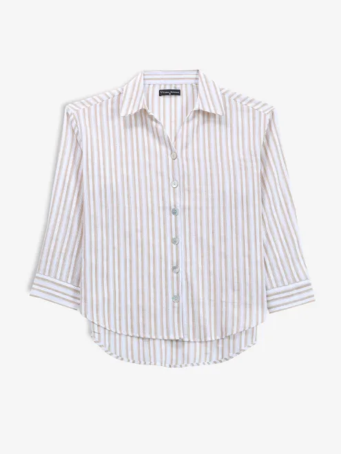 GLOBAL REPUBLIC white and beige stripe shirt