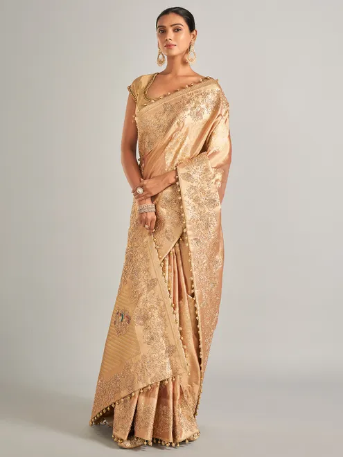 Golden silk saree with zari work