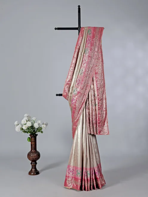 Gold & pink kanivaram silk saree for wedding