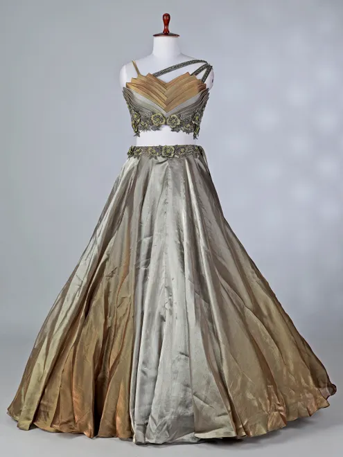 Gold and grey tissue silk lehenga choli