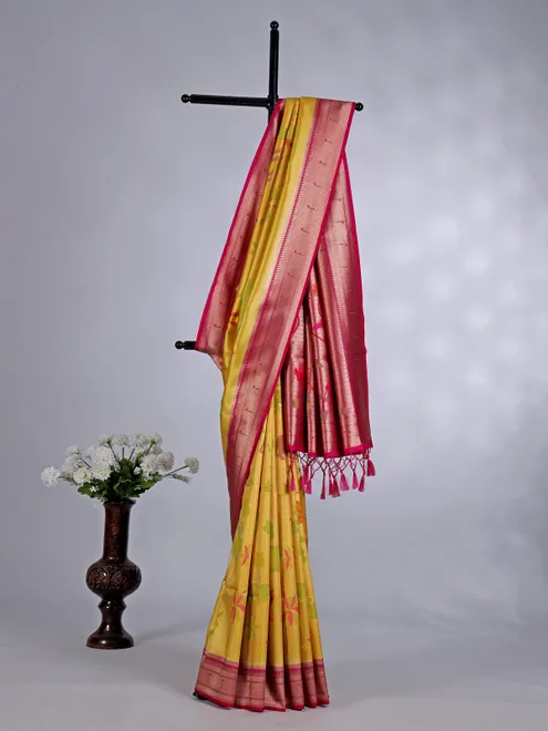Gold art tissue silk saree with festive contrast border