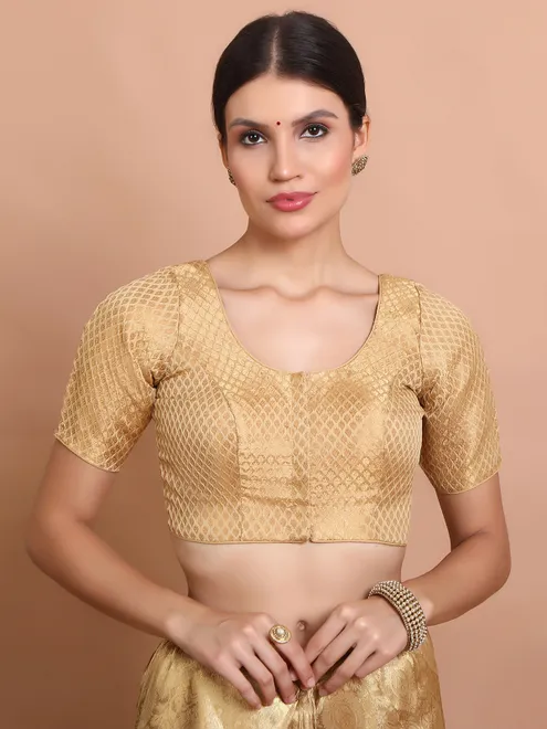 Gold brocade zari weaving half sleeve blouse