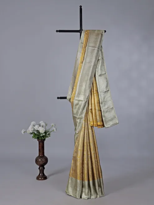Gold kanjivaram silk contrast border saree