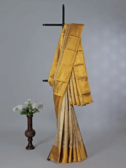Gold kanjivaram silk zari wedding saree