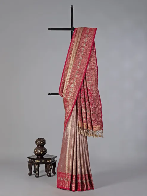 Gold kanjivaram tissue silk saree with contrast border work