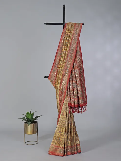 Gold motif shimmer tissue silk saree