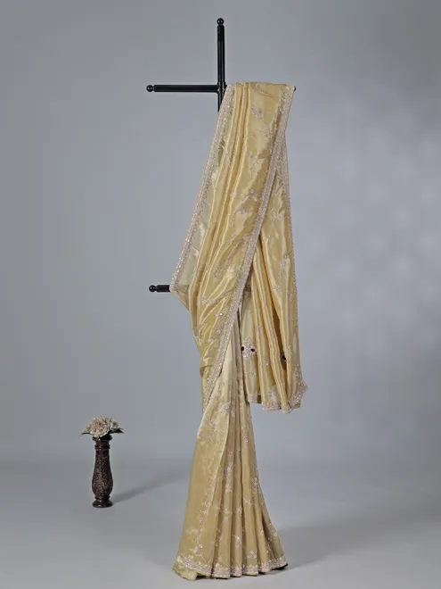 Gold tissue silk saree with zardosi detailing