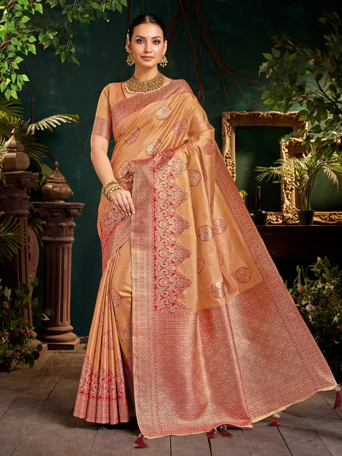 Gold zari work silk saree