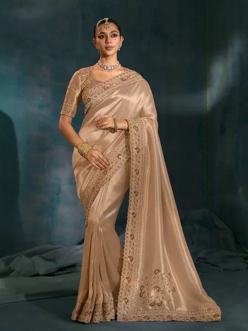 Golden silk saree for festive celebration