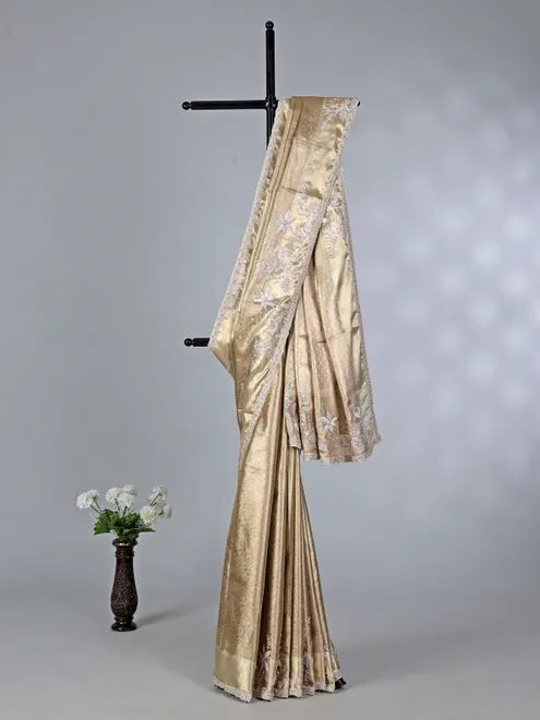 Golden tissue silk rich embellished saree for wedding wear
