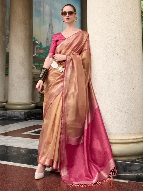 Golden tissue silk zari weaving saree