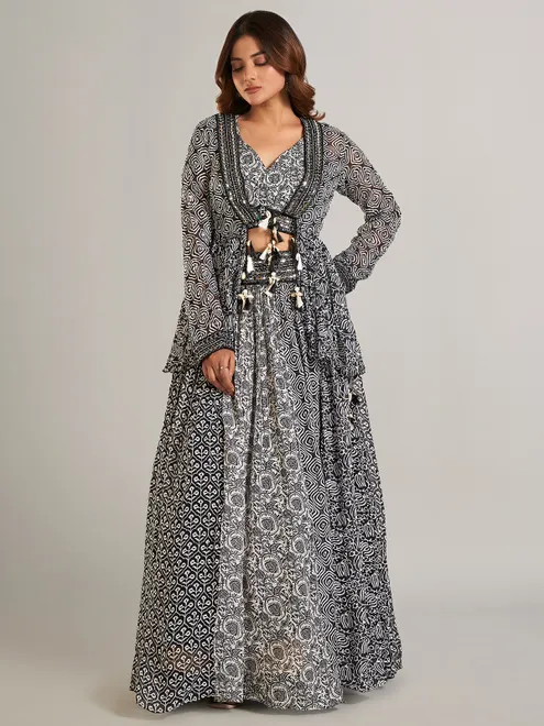 Gorgeous black printed silk lehenga choli