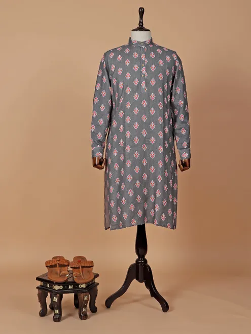 Gorgeous dark grey printed kurta suit