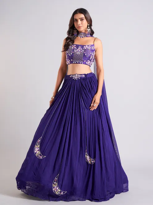Gorgeous dark purple lahenga choli in georgette